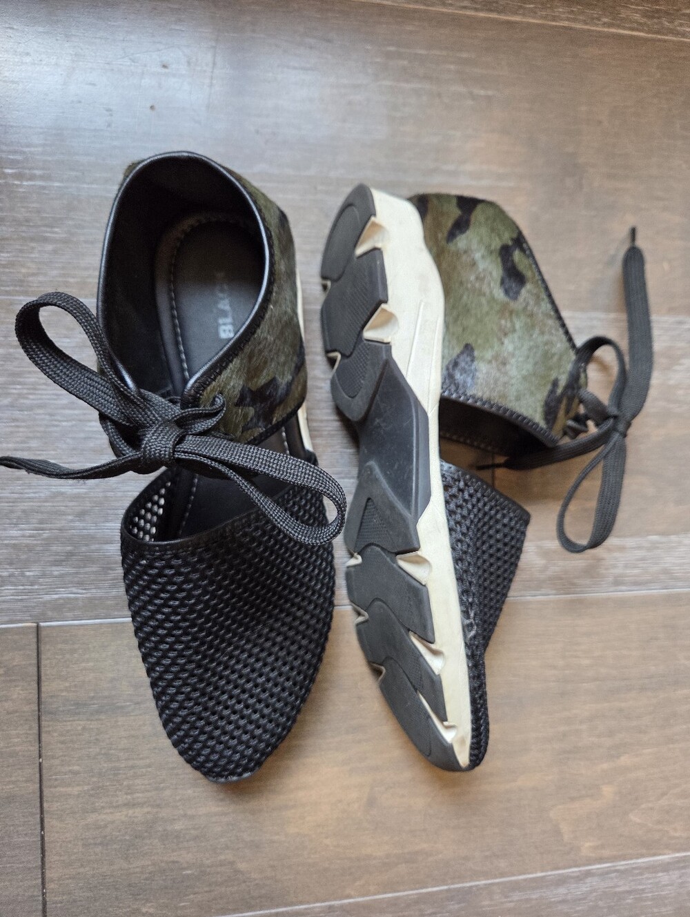 ALL BLACK (Rare Calf) Hair Camo Mesh Black Chunky Lace-Up Shoes EU 41/10 - Picture 6 of 7